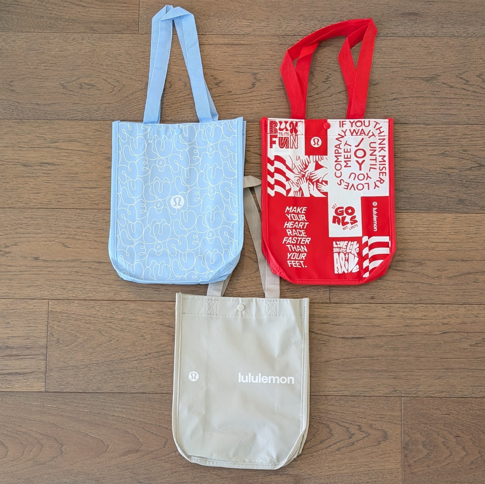 Lululemon Small Lot of 3 Reusable Shopping Tote Bags 💙 Blue Red Tan ❤️ Ships⚡