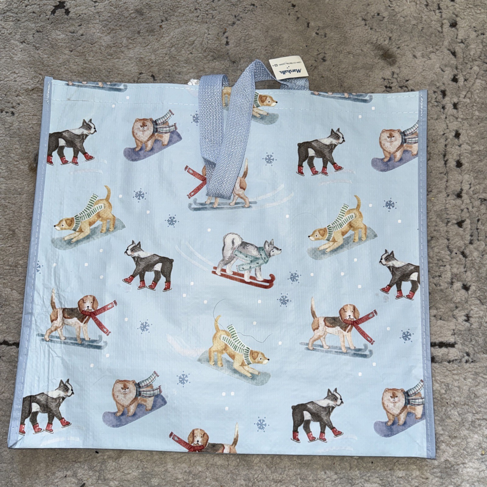 ❤️ Marshall’s Marshalls Reusable Tote Bag Large Christmas dogs blue Holiday ski