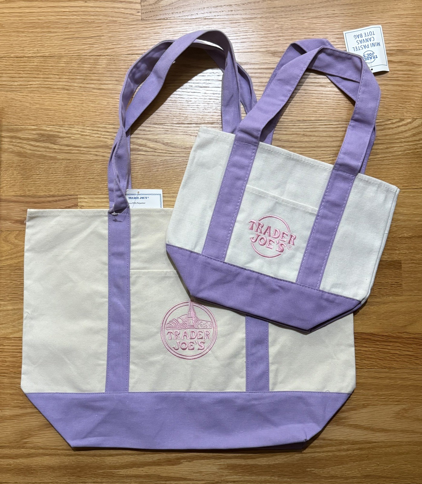 Trader Joe’s Authentic PURPLE Canvas Tote Bags (Set of 2-Large & Mini Totes) NWT