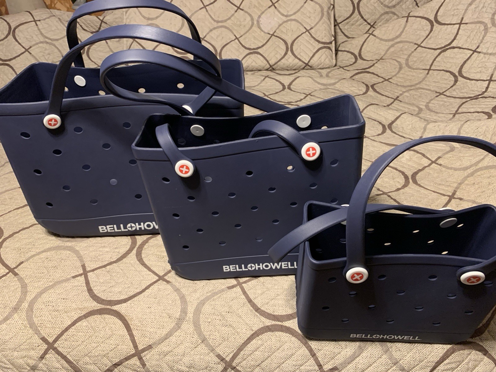 3 Piece Nestable Rubber Beach/Multi-Use Tote Bag Set (Deep Blueish Gray Color)