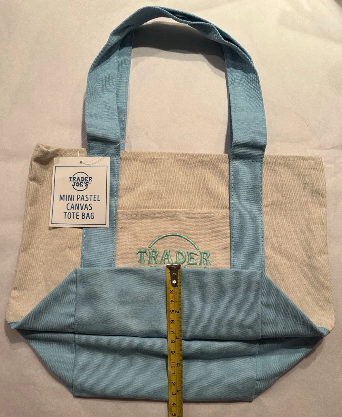 TRADER JOE’S MINI PASTEL CANVAS TOTE BAG BABY BLUE NWT FREE GIFT FAST SHIP 🎁
