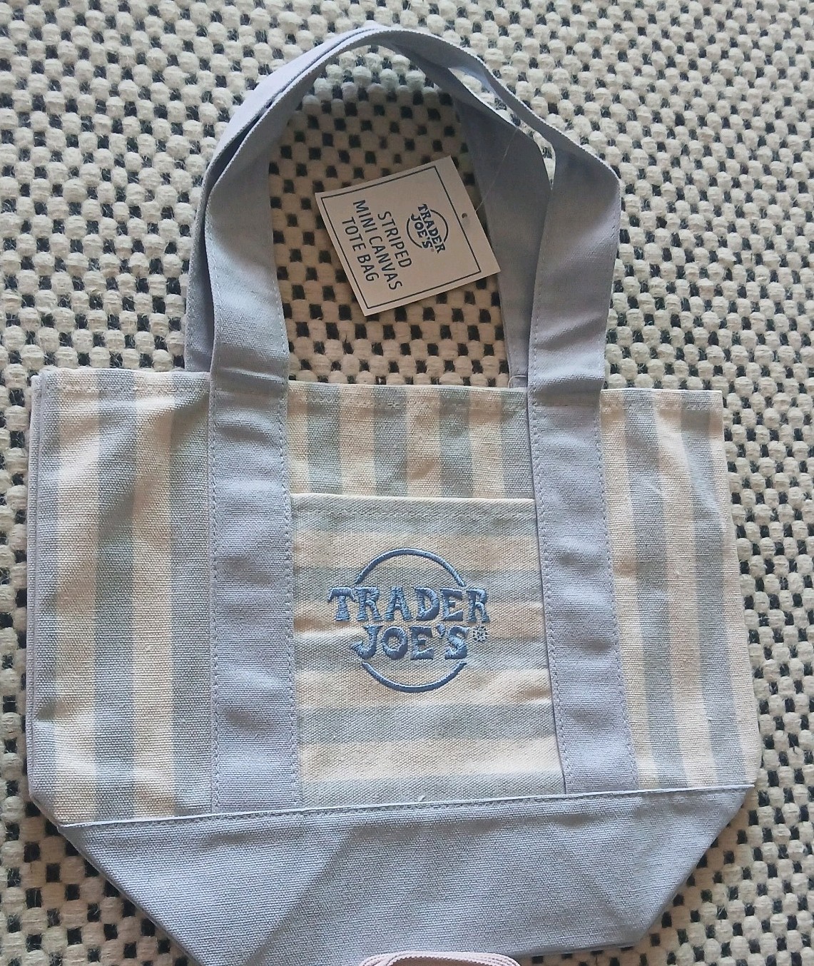 TRADER JOE’S MINI PASTEL STRIPE CANVAS TOTE BAGS SET Of 4 PINK BLUE GREEN BEIGE