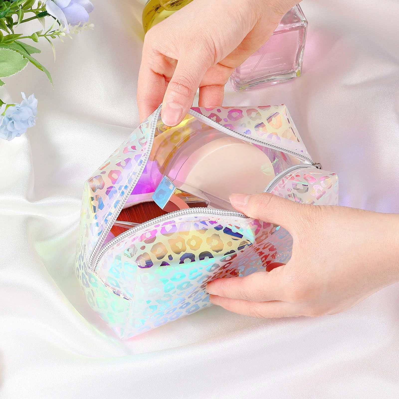 Boao 2 Pcs Clear Iridescent Holographic Makeup Bag Glitter Travel Multicolor