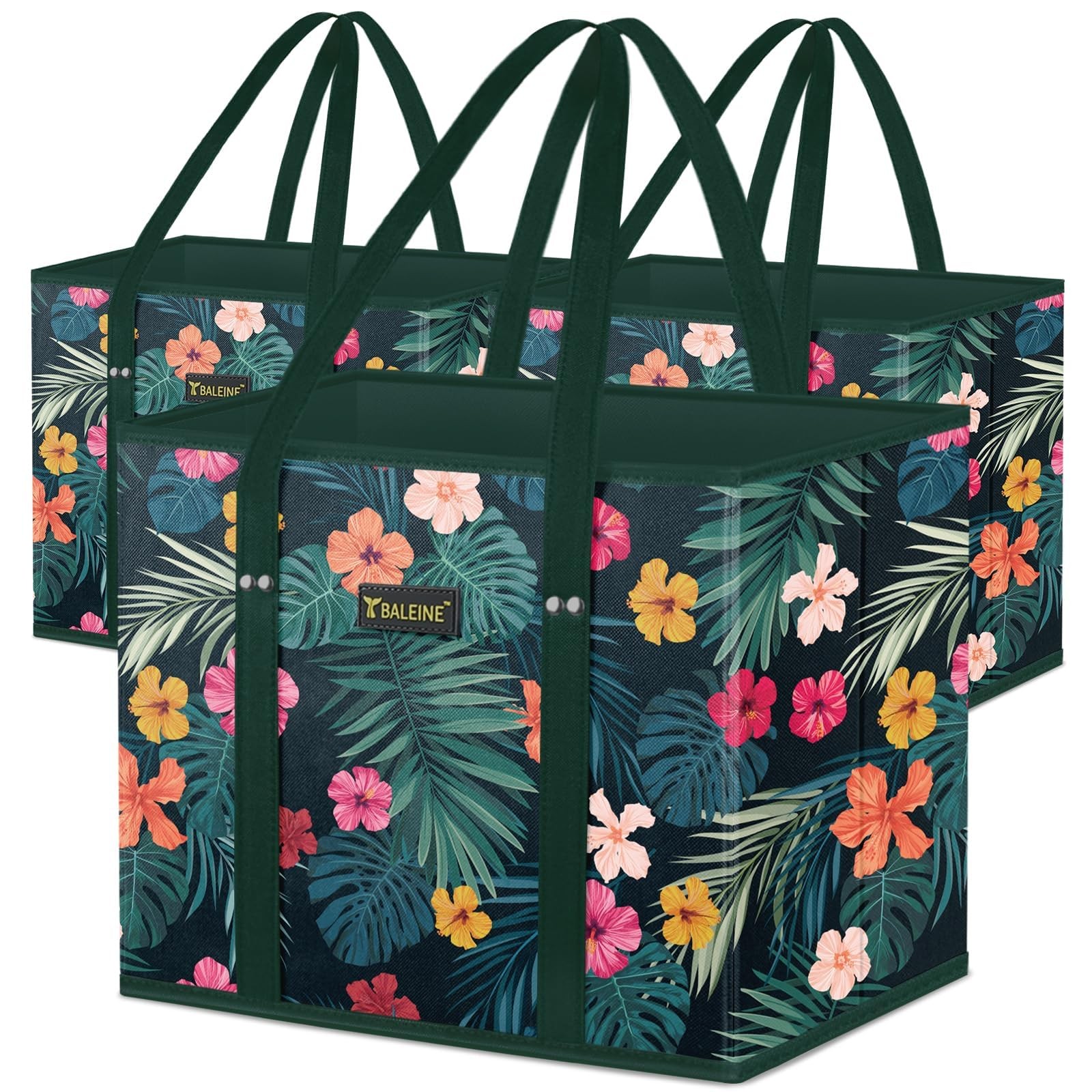 BALEINE 3~Pack Reusable Grocery Bags, Foldable Shopping Bags