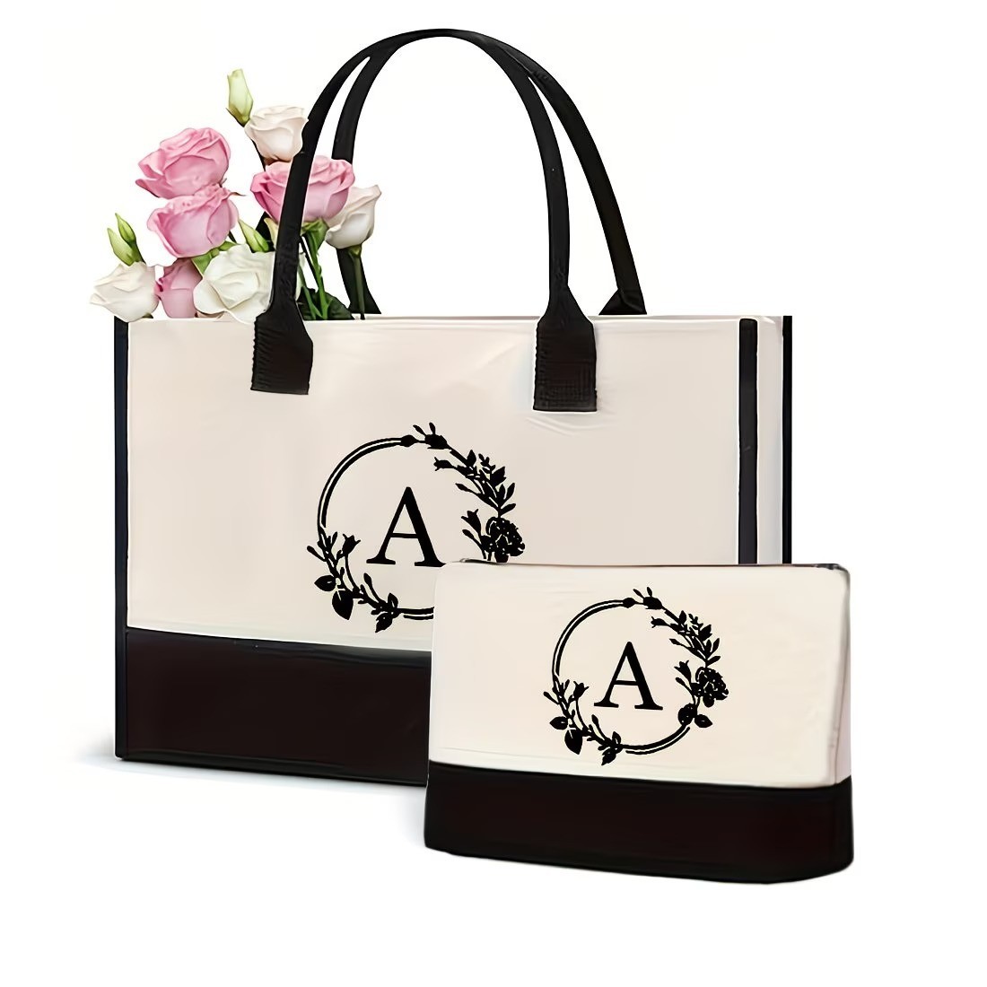 2pcs Letter Print Tote Bags, Reusable Large Capacity Shoulder Bags