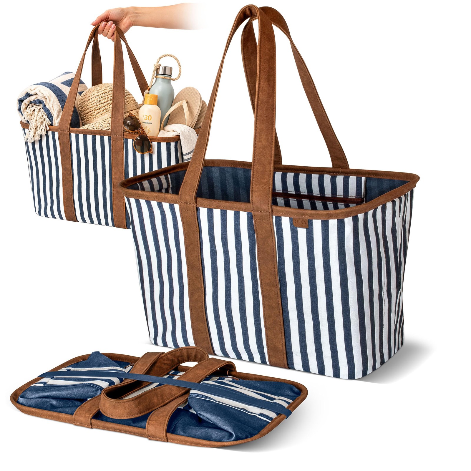 Collapsible LUXE Tote, 30L Foldable Grocery Shopping Bag with Structured Fram…