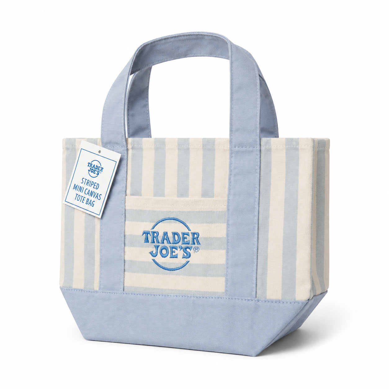 Trader Joe’s Blue Cream Striped Mini Canvas Tote Bag New w Tags Limited School