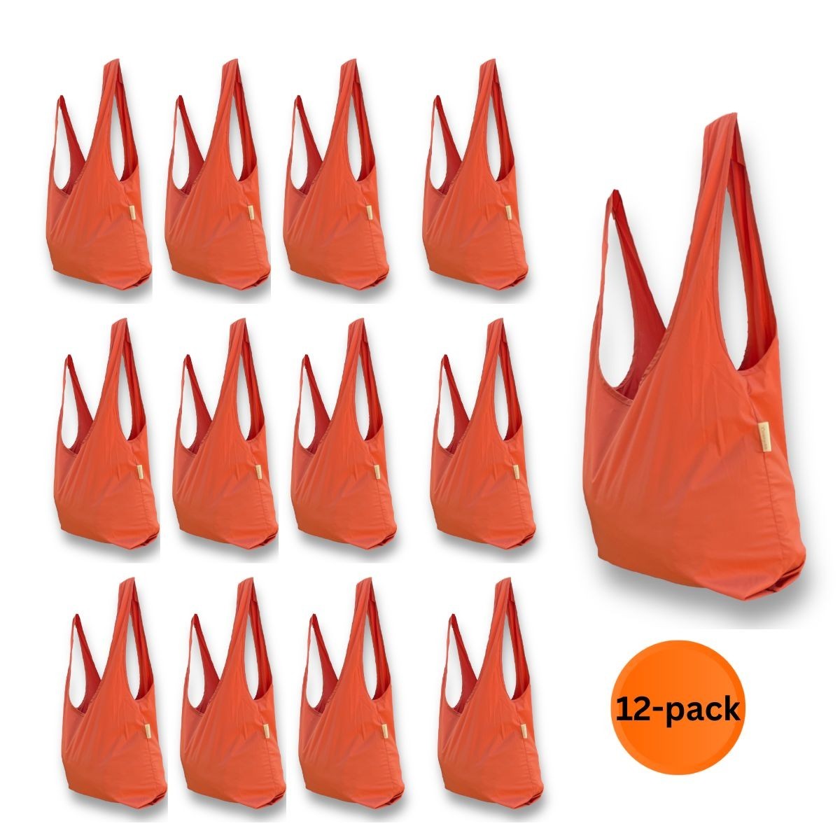 12-pack TOATY CO. Reusable Grocery Bags Bulk Extra long Straps, Red Carry Pouch