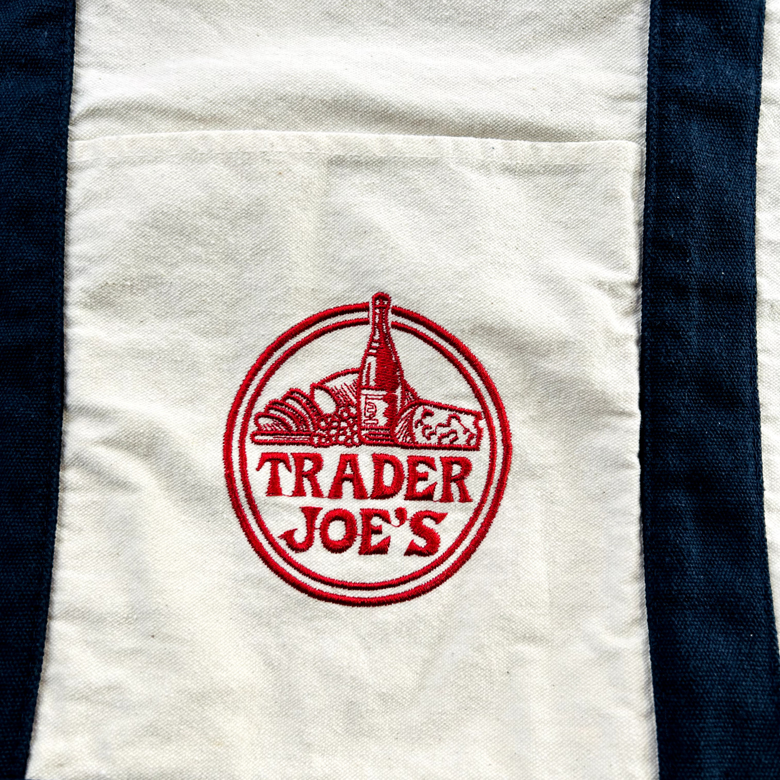 Trader Joes Bag One Size White Blue Red Canvas Tote Grocery Logo Shopping