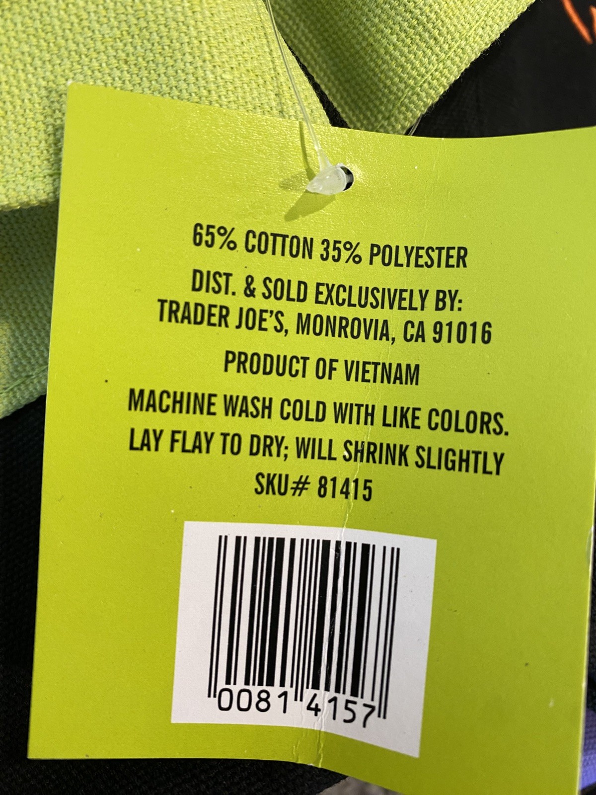 Limited Trader Joe’s Mini Halloween Black , Purple and Green Canvas Tote Bag –