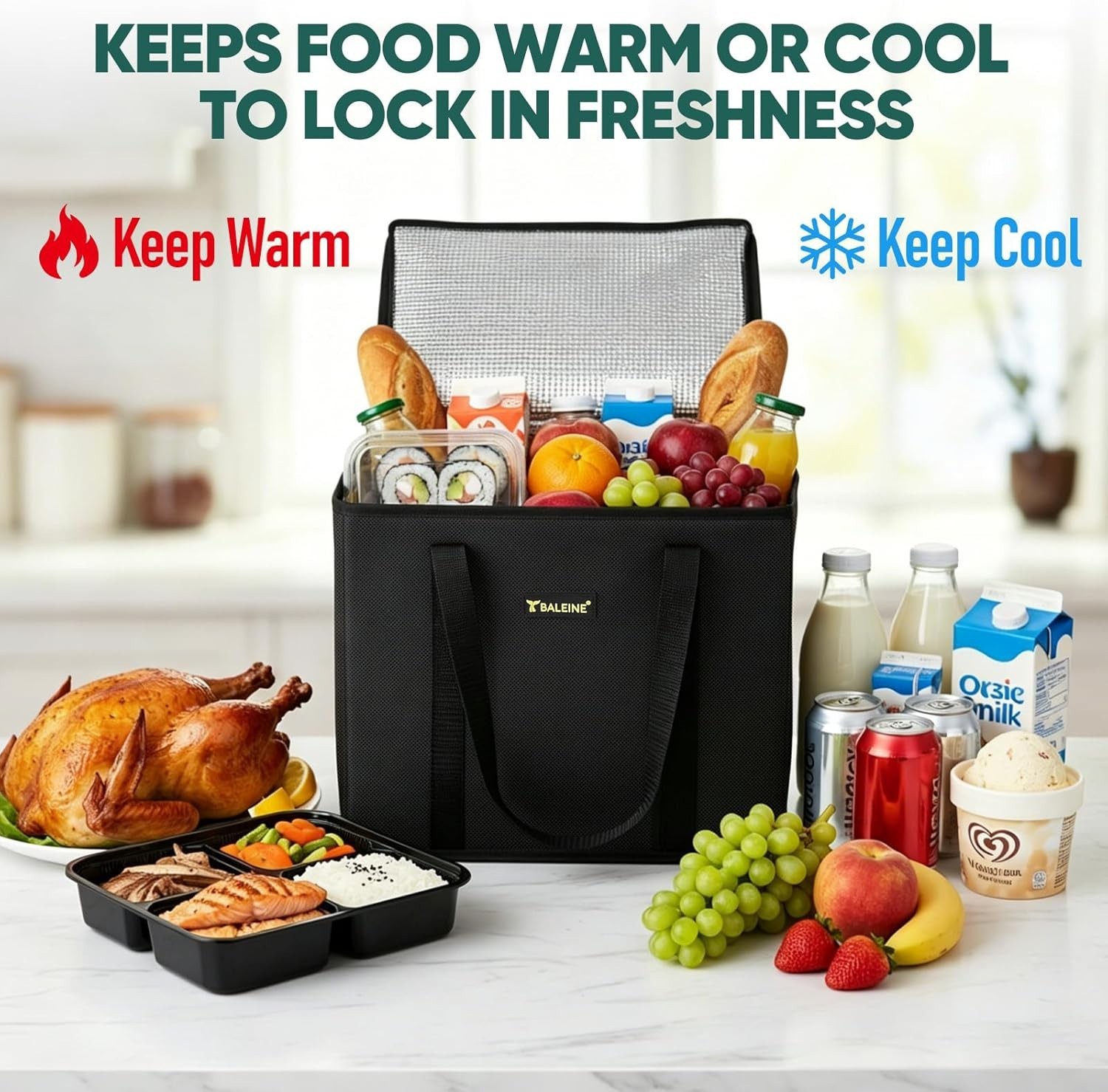 1Pk Insulated Reusable Grocery Bags, Foldable Shopping Bags for Groceries wit…