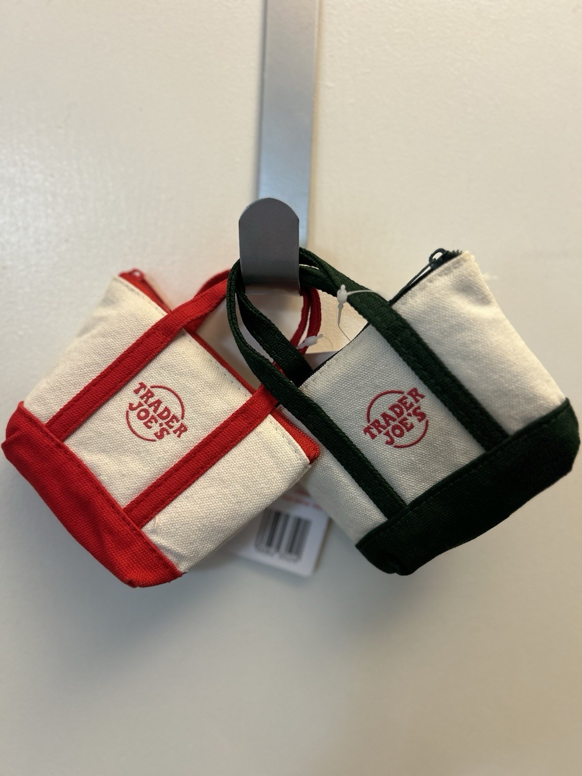 Trader Joes Red and Green Canvas Micro Tote Bags 2 Set New with Tags