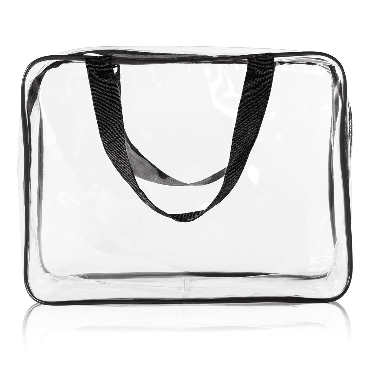 3Pcs Crystal Clear PVC Travel 3 Piece Set, 1 Large, 1 Medium, 1 Small-Black