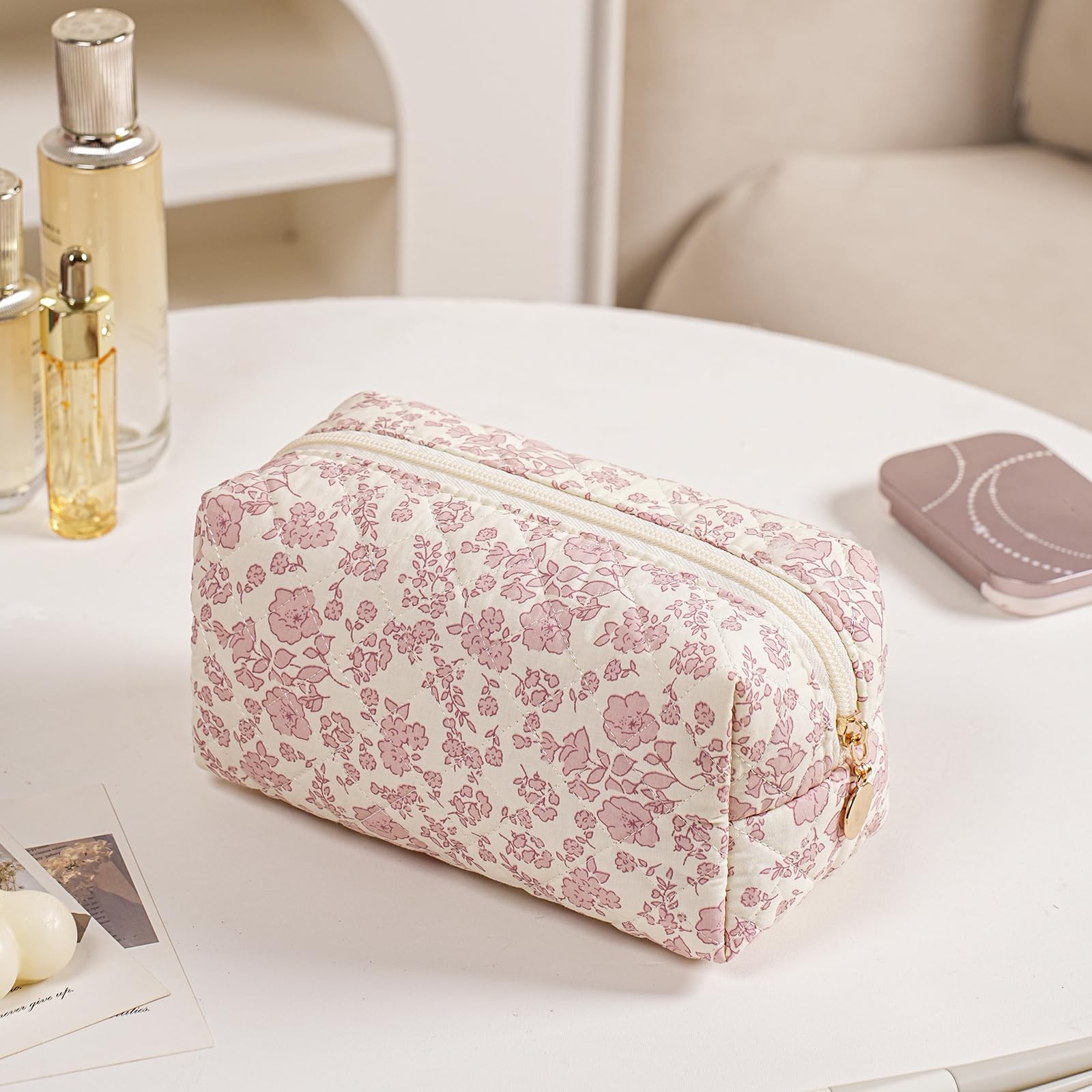 JOVAKIT Square Makeup 7.5 inches x 3.5 x 4.3 inches, Light Pink Floral