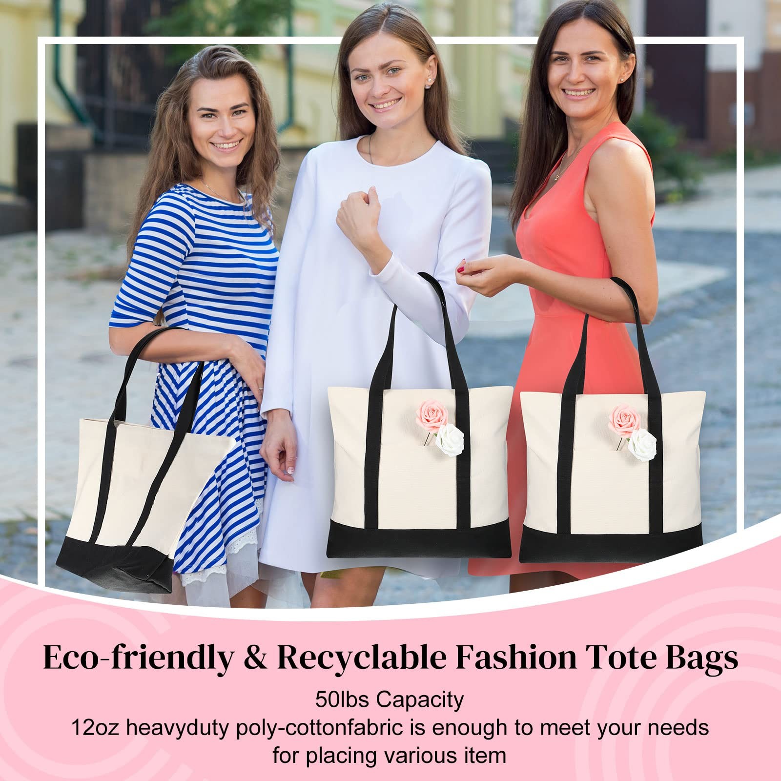 Sherr 12 Pcs Canvas Tote Bag Bulk, 21 in Cotton Blanks Canvas Tote with Pocke…