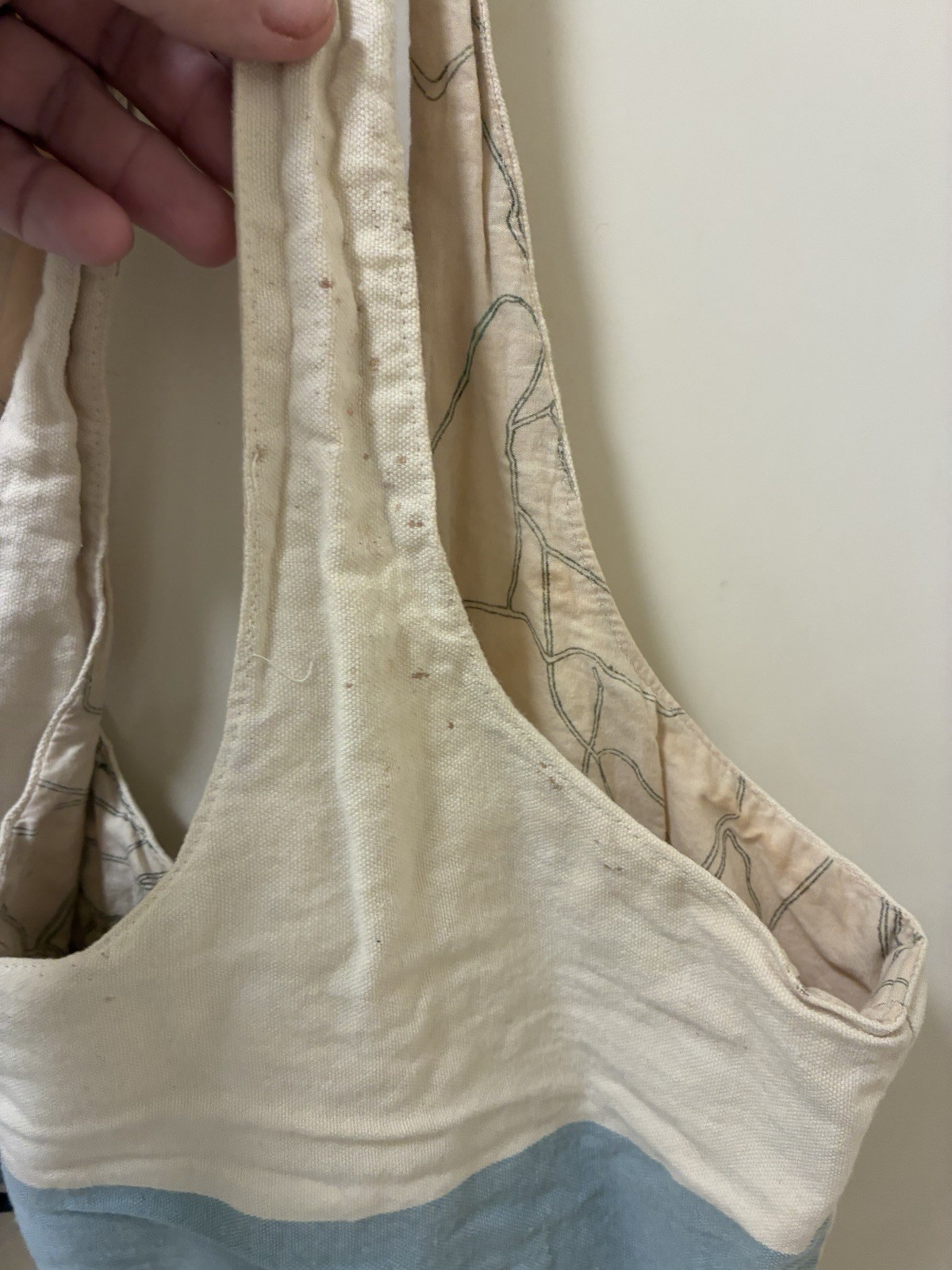 TOMS Canvas Striped Foldable Reusable Shopping Bag Blue Beige 14x12x10 in Used