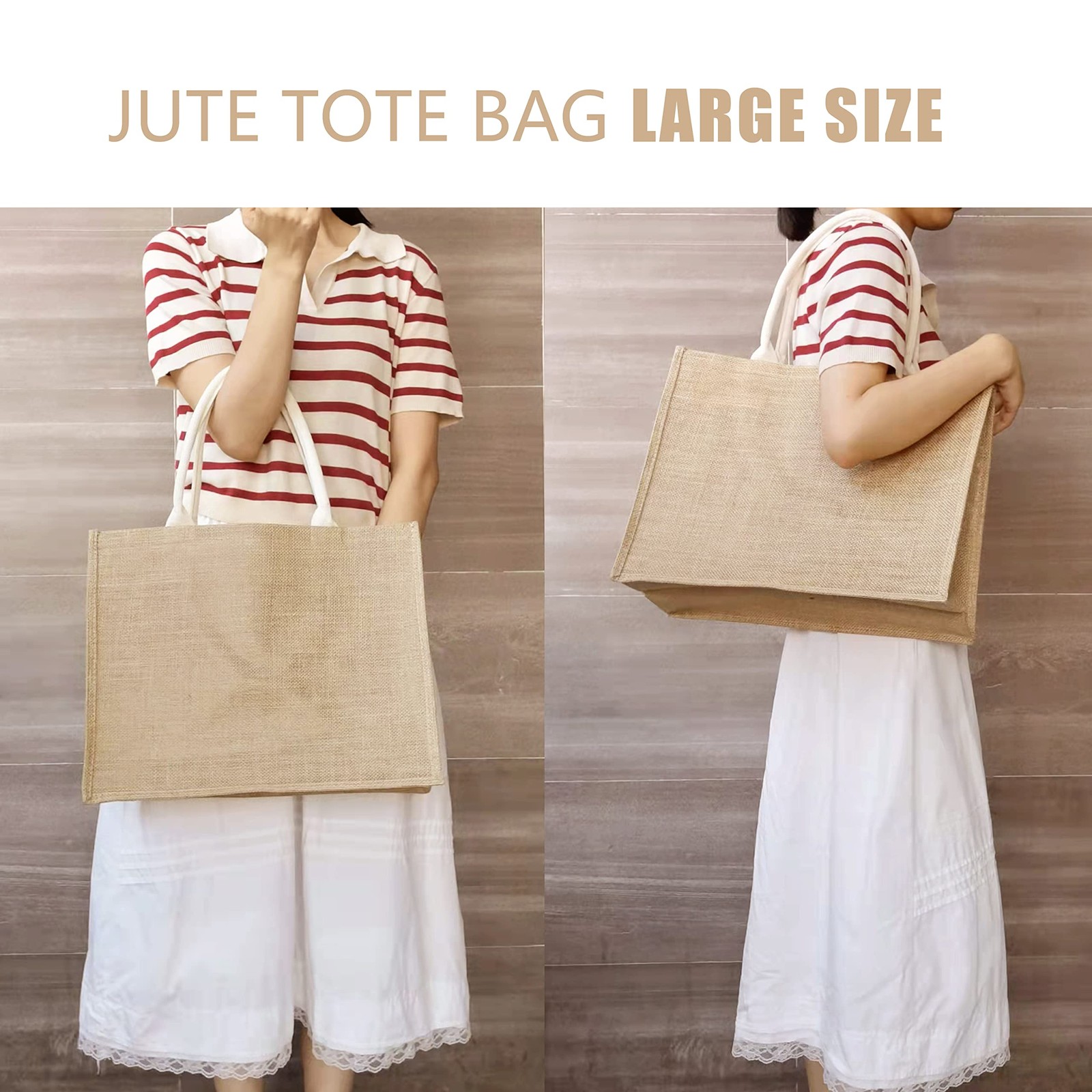 Large Jute Tote Bag 16.5 x 7 x 13 Inch Burlap Beach Shopping Handbag 1 PCS