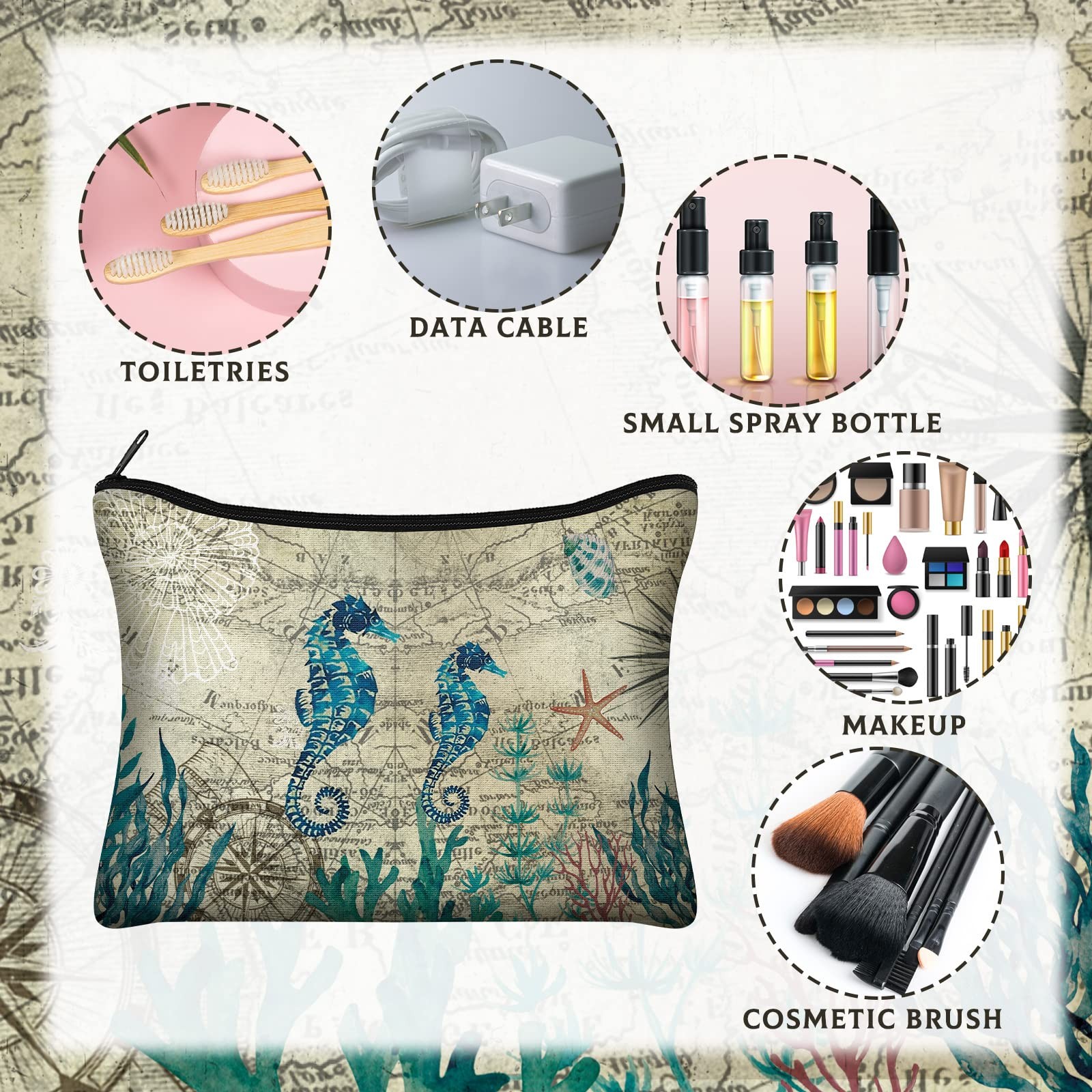 Sanwuta 12 Pcs Sea Tropical Cosmetic Bags Retro Animal as shown in picture