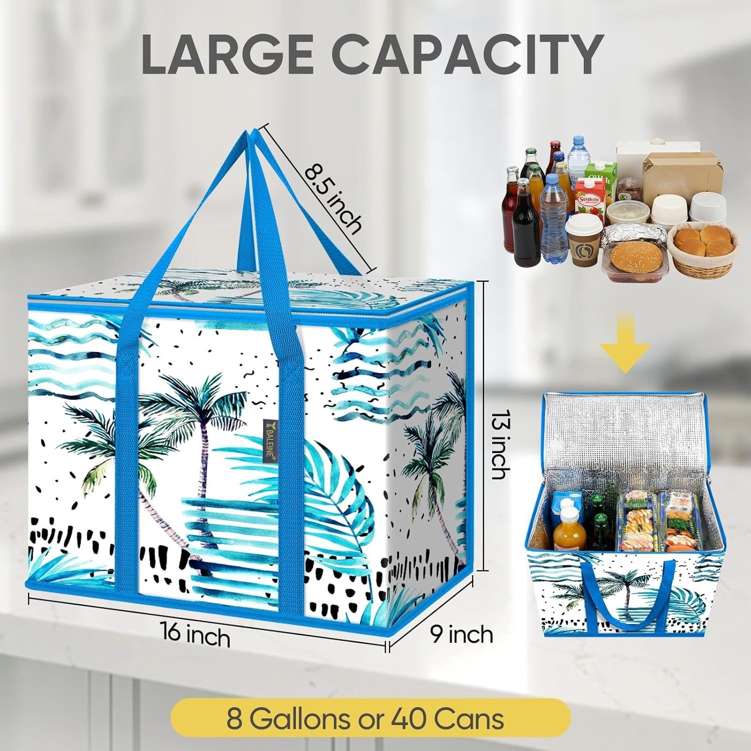 1Pk Insulated Reusable Grocery Bags, Collapsible Cooler Bag for Groceries, He…