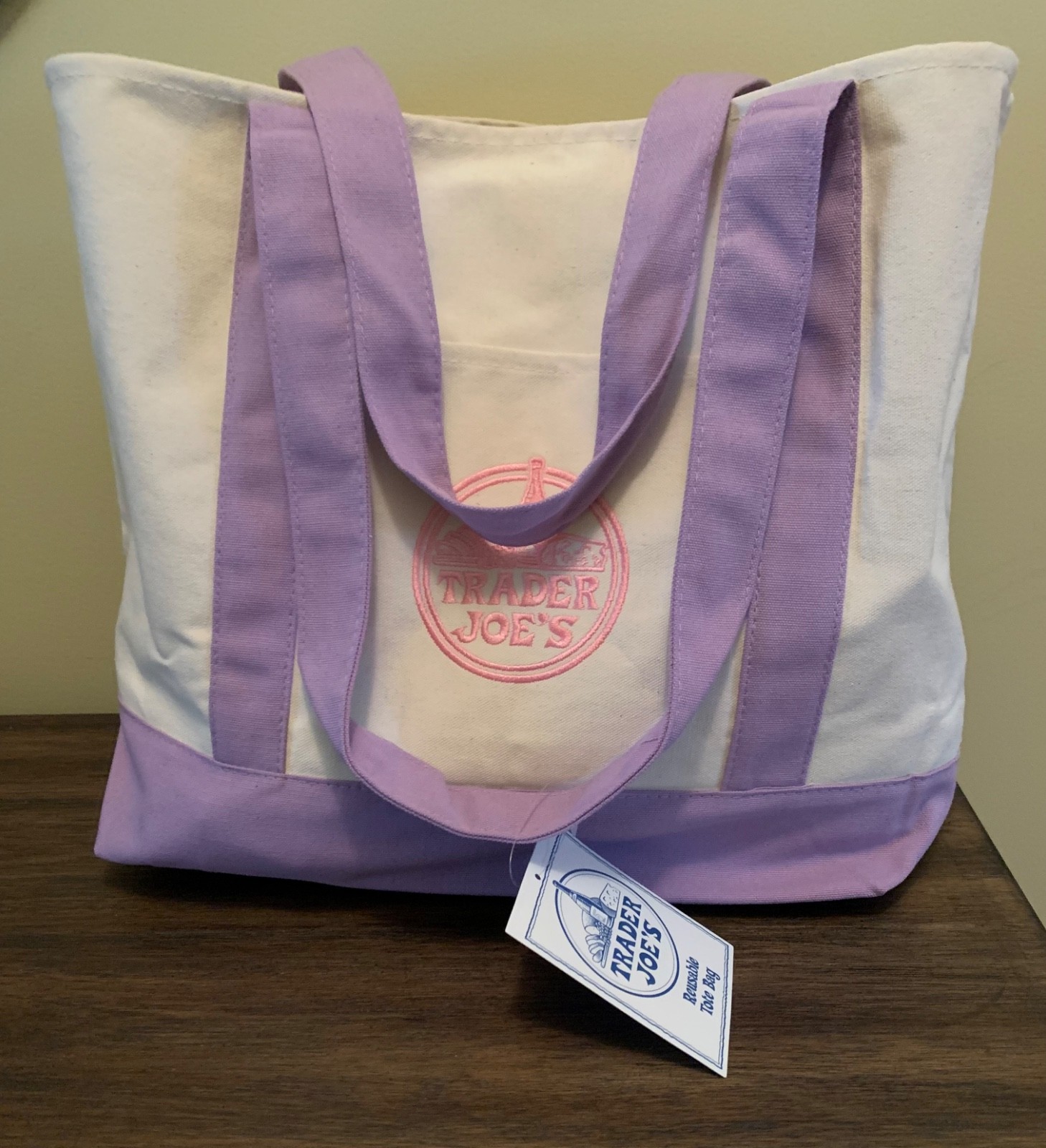 LOT OF 2 Trader Joe’s Large Canvas Reusable Tote Bag Lavender Purple NWT 2026