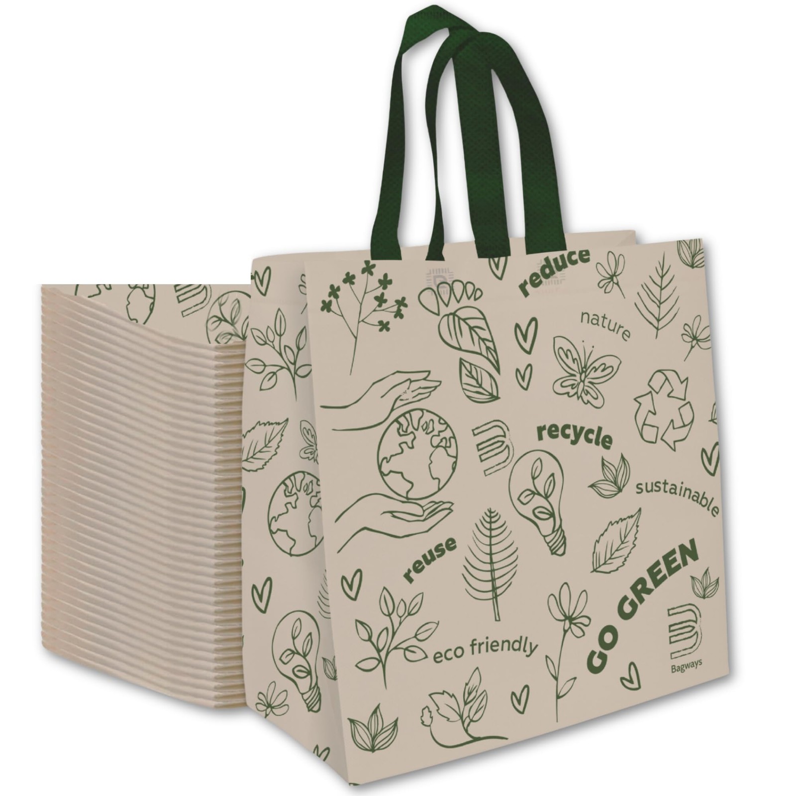 Bagways 30 PACK Reusable Grocery Bags with Handles, Durable, Foldable, Washab…