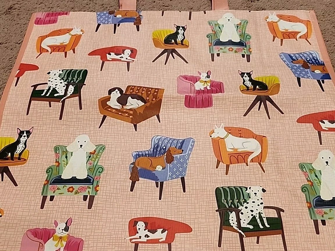 Marshalls HAPPY DOGS IN FANCY CHAIRS – Large Reusable Shopping Tote Eco Bag