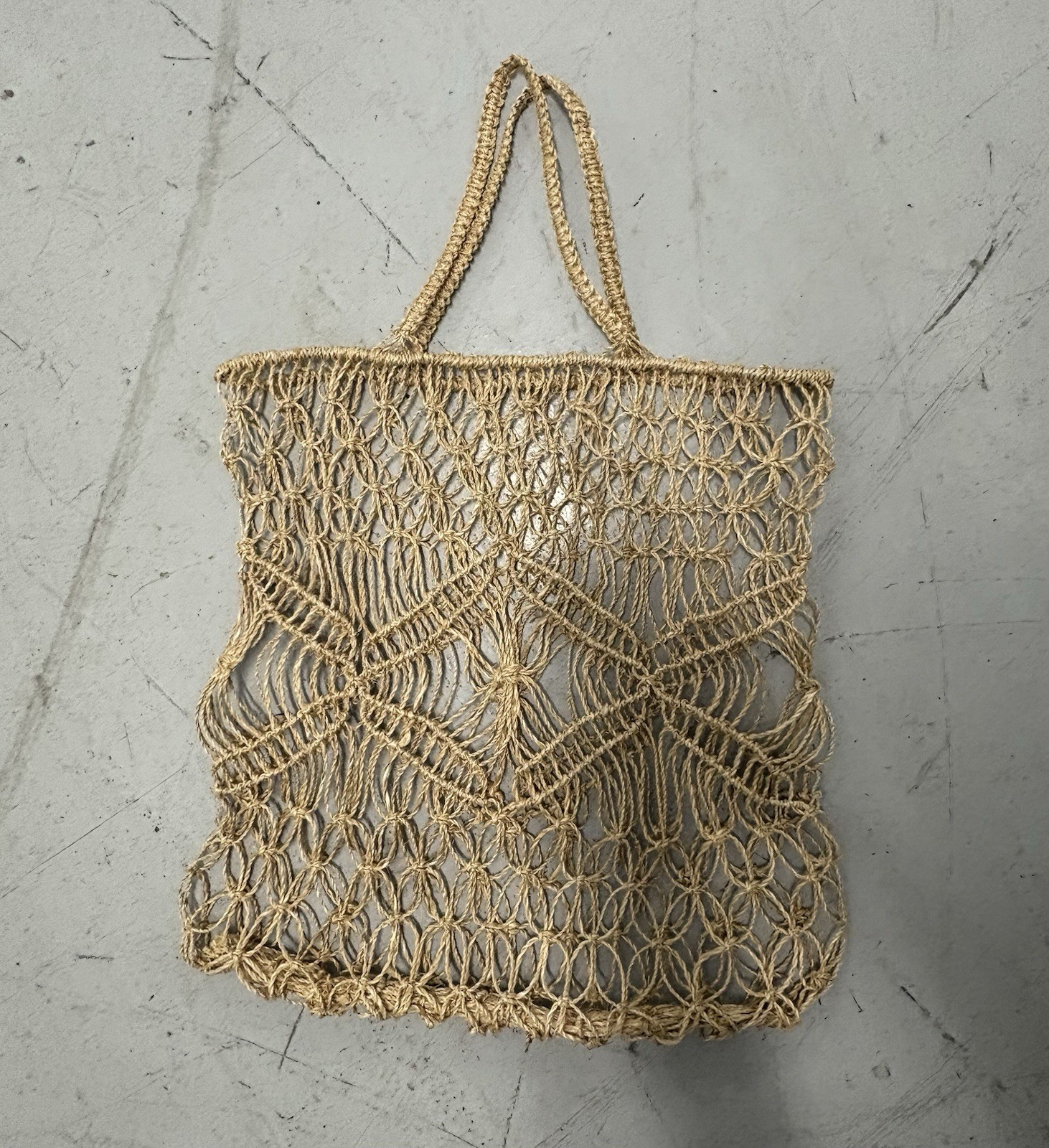 Beige String Mesh Foldable Bag for Decor or Eco- Smart Use