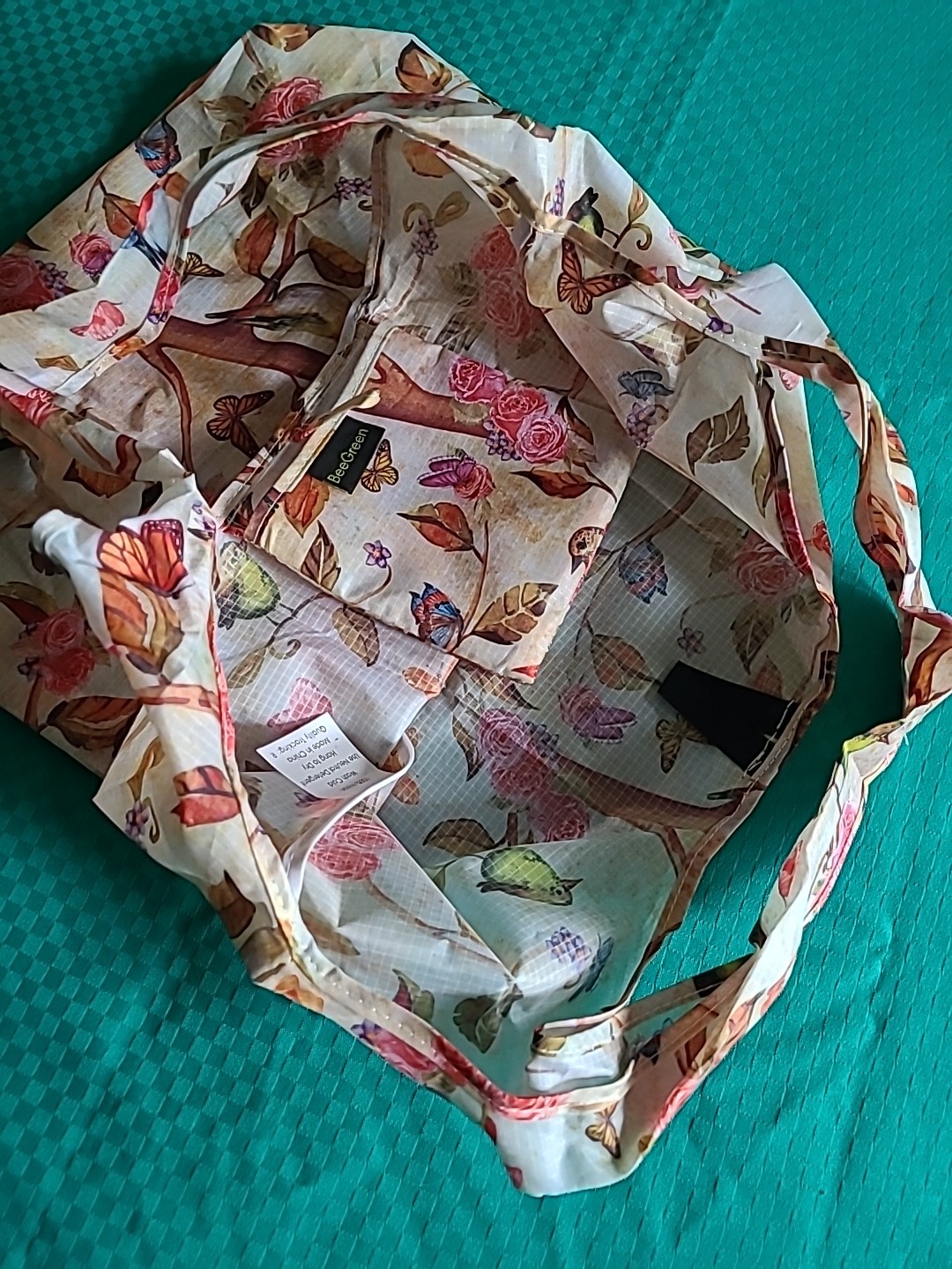BeeGreen Reusable shopping Bag for Groceries & Market Birds Butterflies Flowers