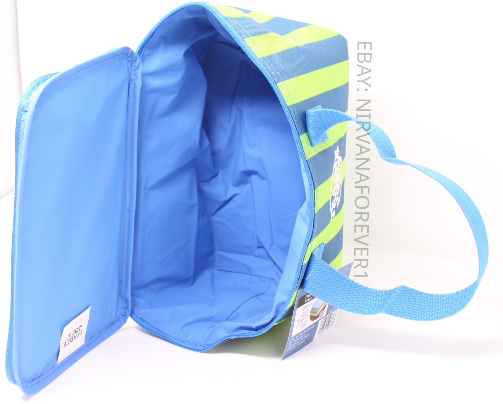 Trader Joe’s Summer 2026 MINI Insulated Bag 1.5 Gal hot blue-and-green stripes