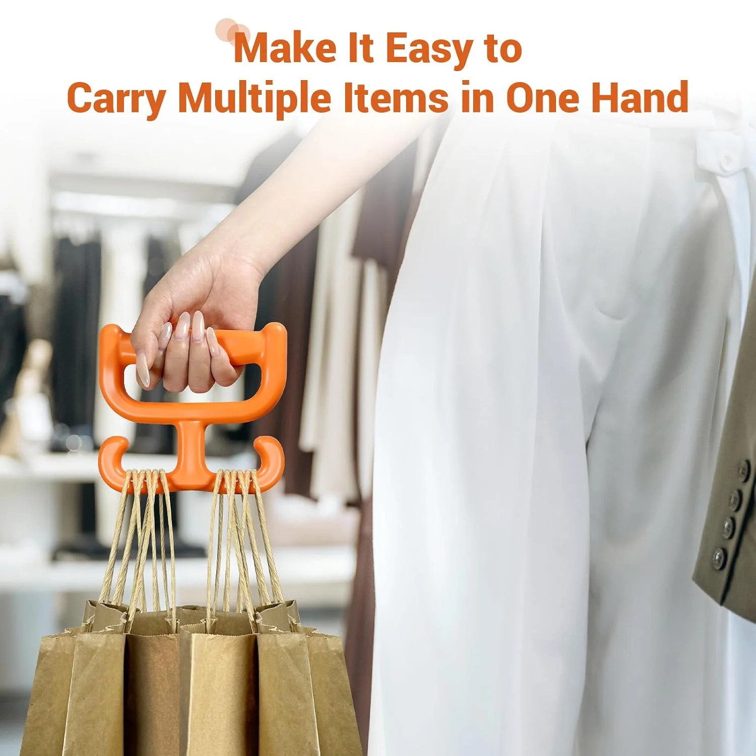 Grocery Bag Holder Carrier Handle for Plastic Bags Shopping Bags, 4 Pack, Orange