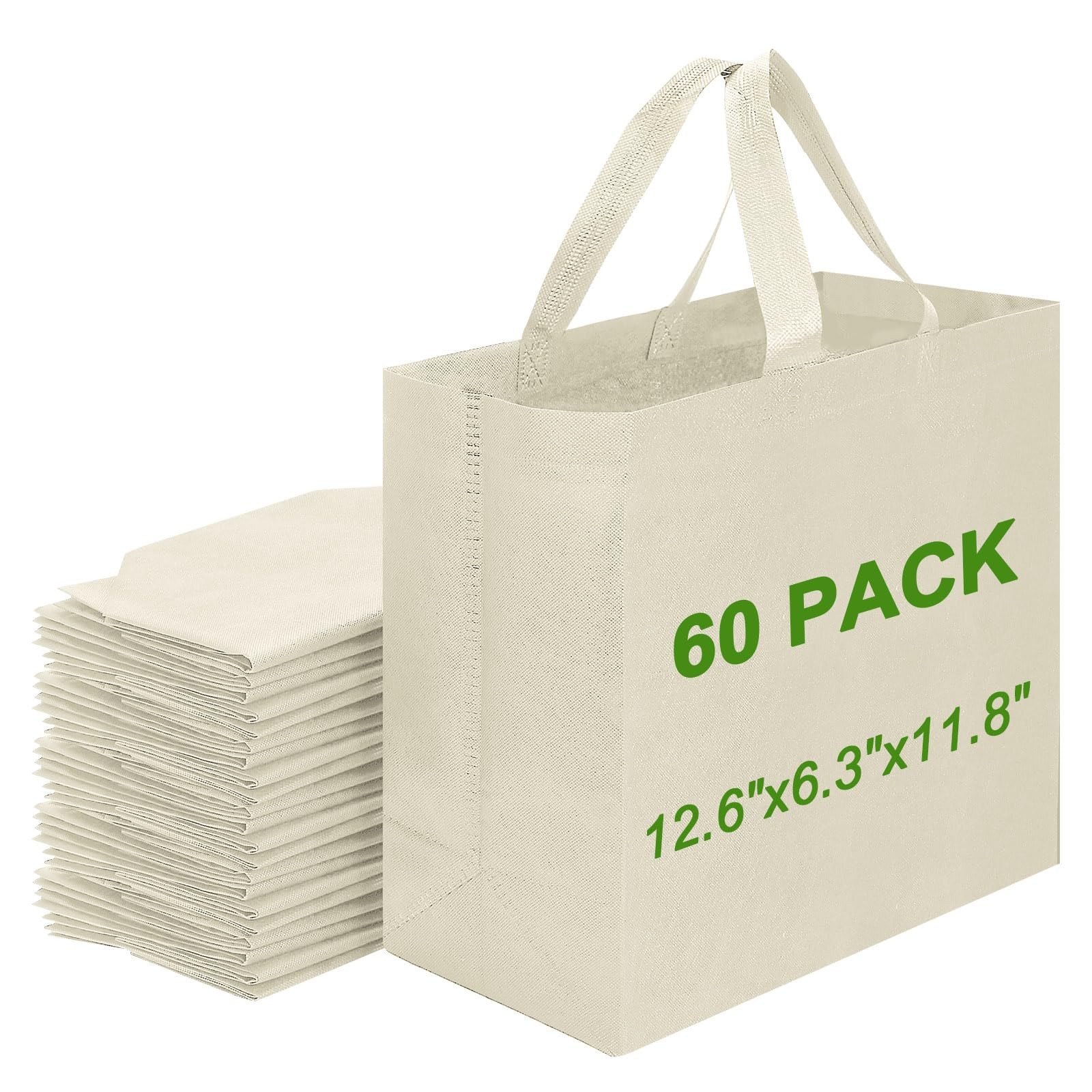 60 Pack Reusable Grocery Bags 12.6 * 6.3 * 11.8 in – Non Woven Totes Bag with…