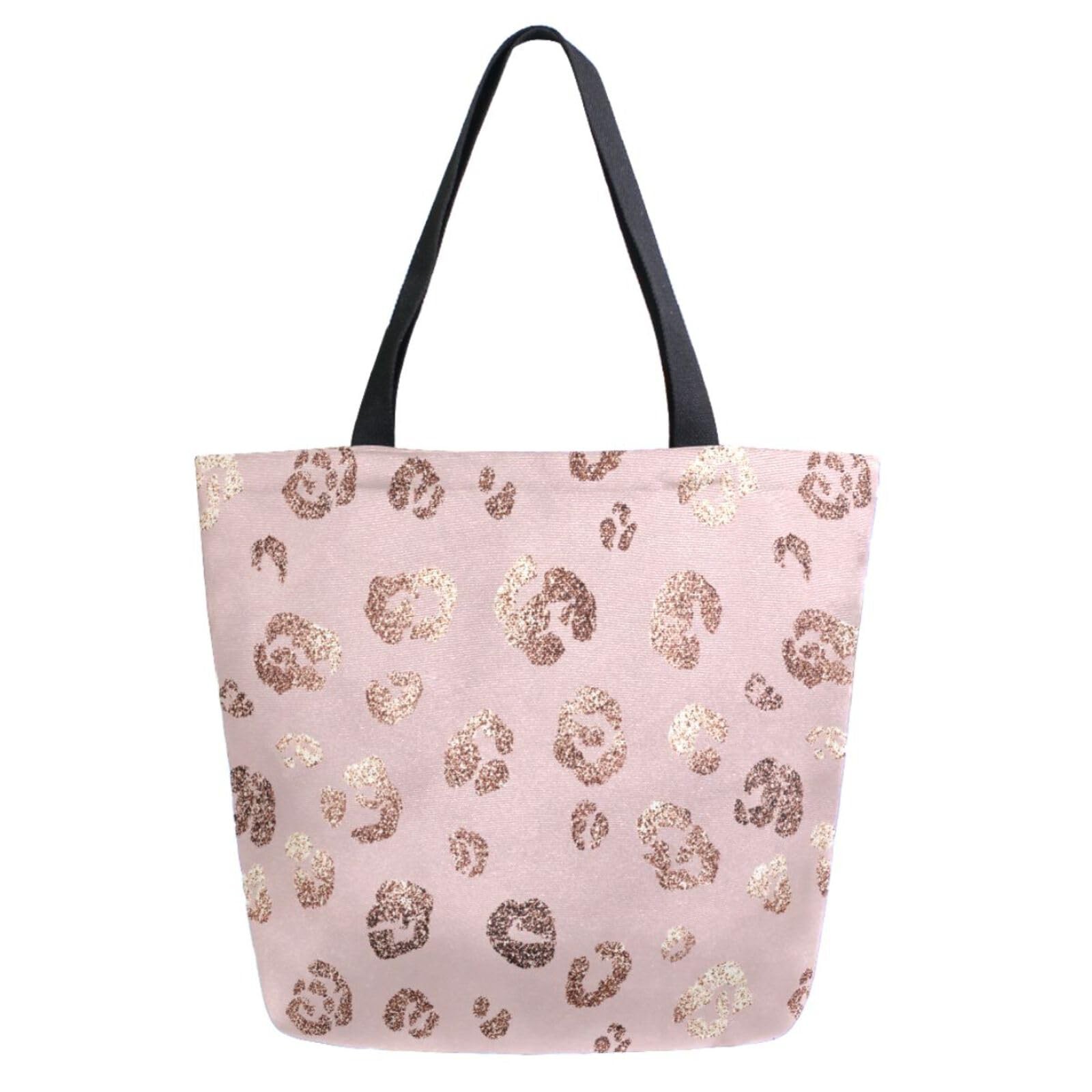 Leopard Canvas Tote Bag Large Grocery Bag Reusable Beach Shopping Bag Heavy D…