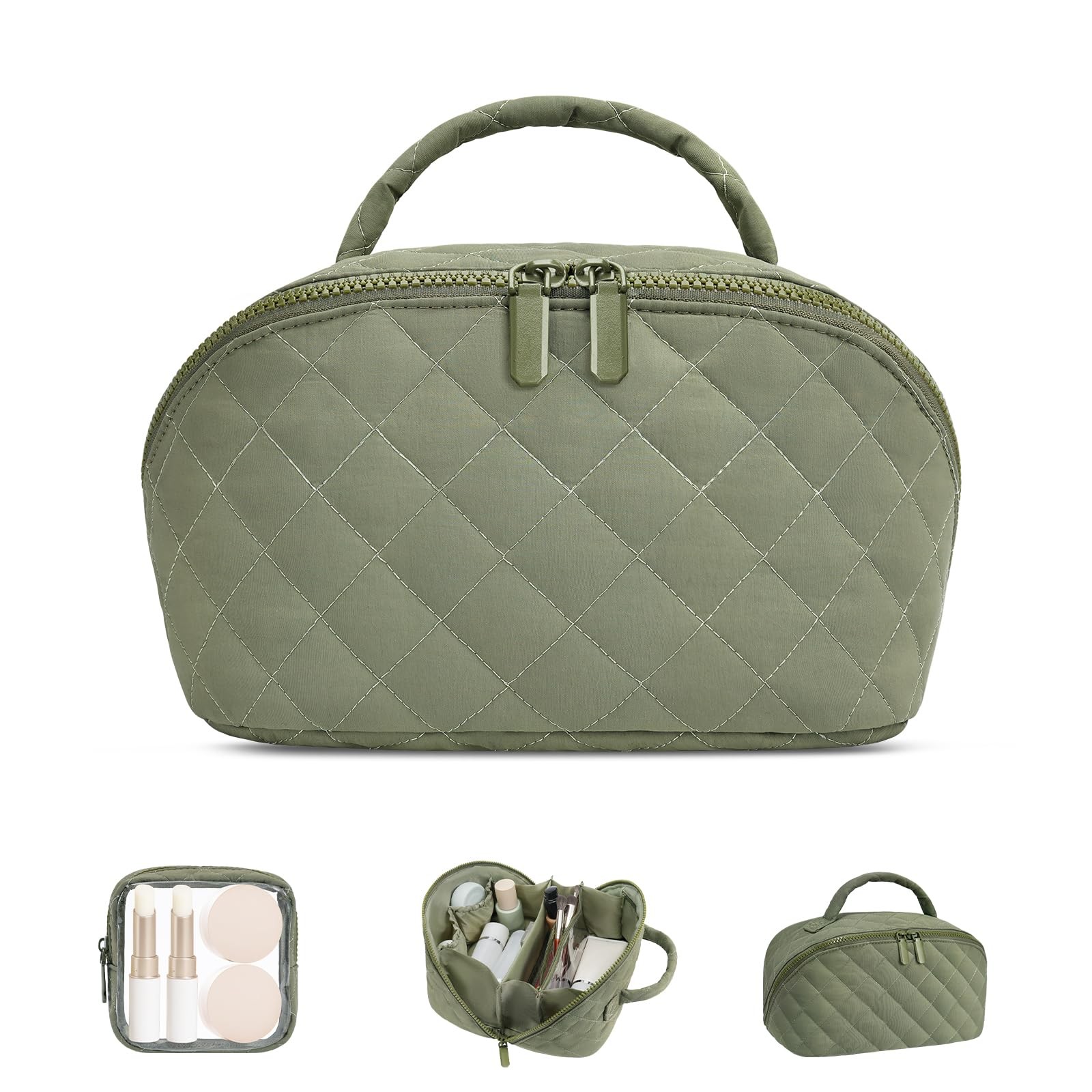honitty Makeup Bag, Quilted Puffy Travel Make up Bags, Green