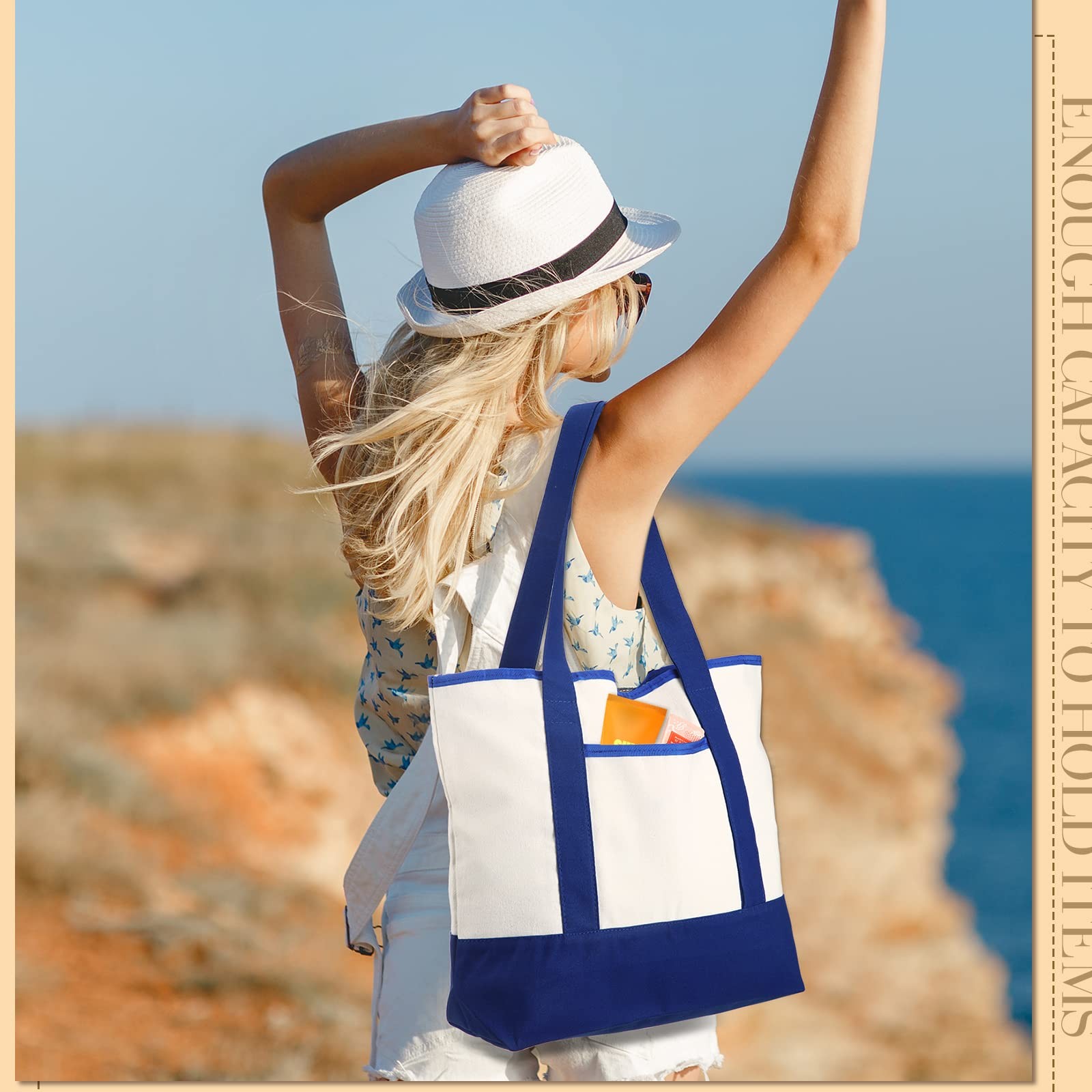 Reginary 16 Pcs Canvas Tote Bags Bulk with Outer Pocket 18 Inch Reusable Shop…