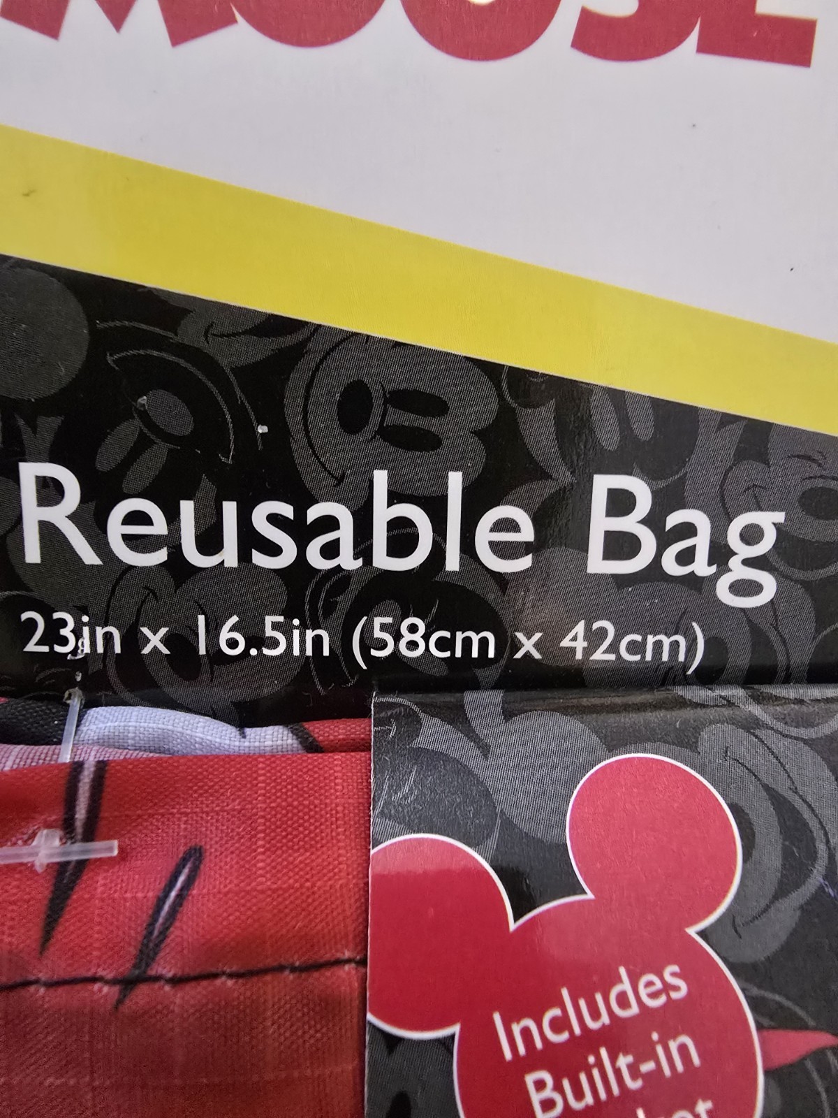 NEW Disney Mickey Mouse Reusable Bag XL Built In Pocket Foldable 23×16.5