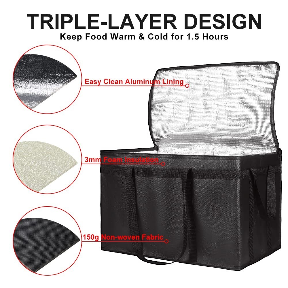 XXXL Insulated Grocery Cooler Tote Bag 22X14X13, Black, 1-Pack