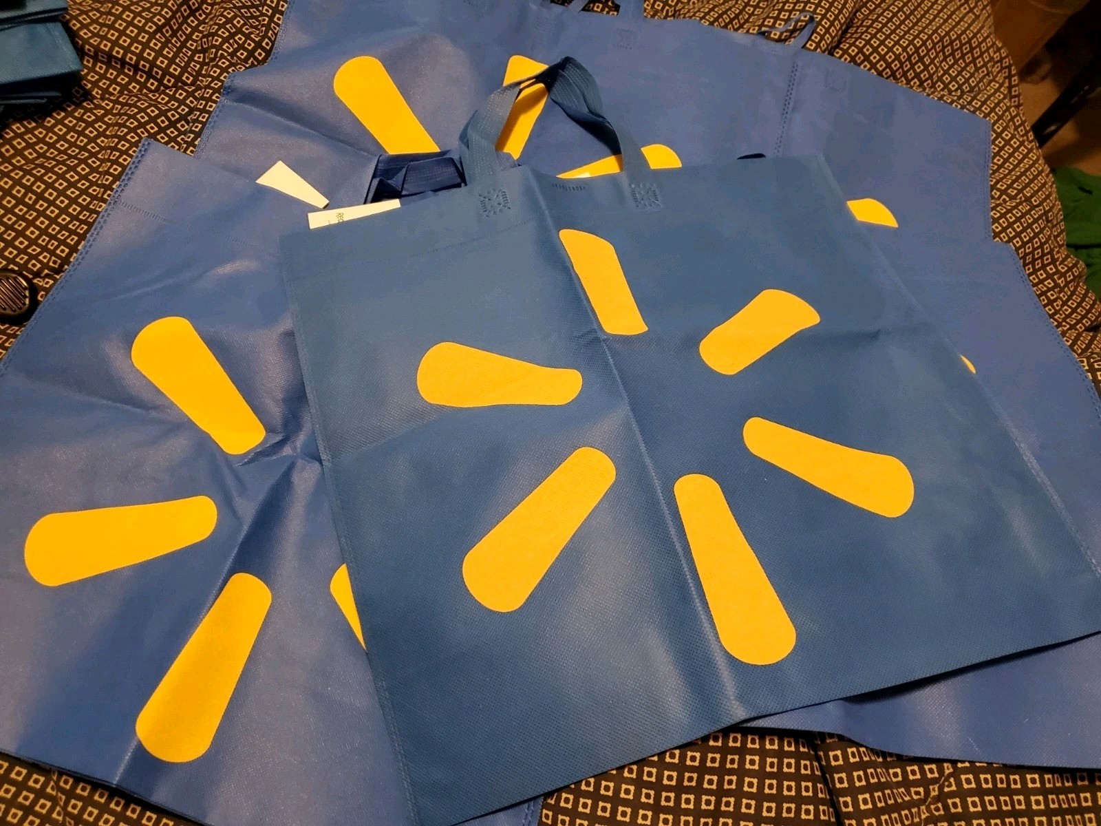 10 Lot New XLarge Walmart Reusable Shopping Bags Set Blue Crafts Tools 18″ X 17″