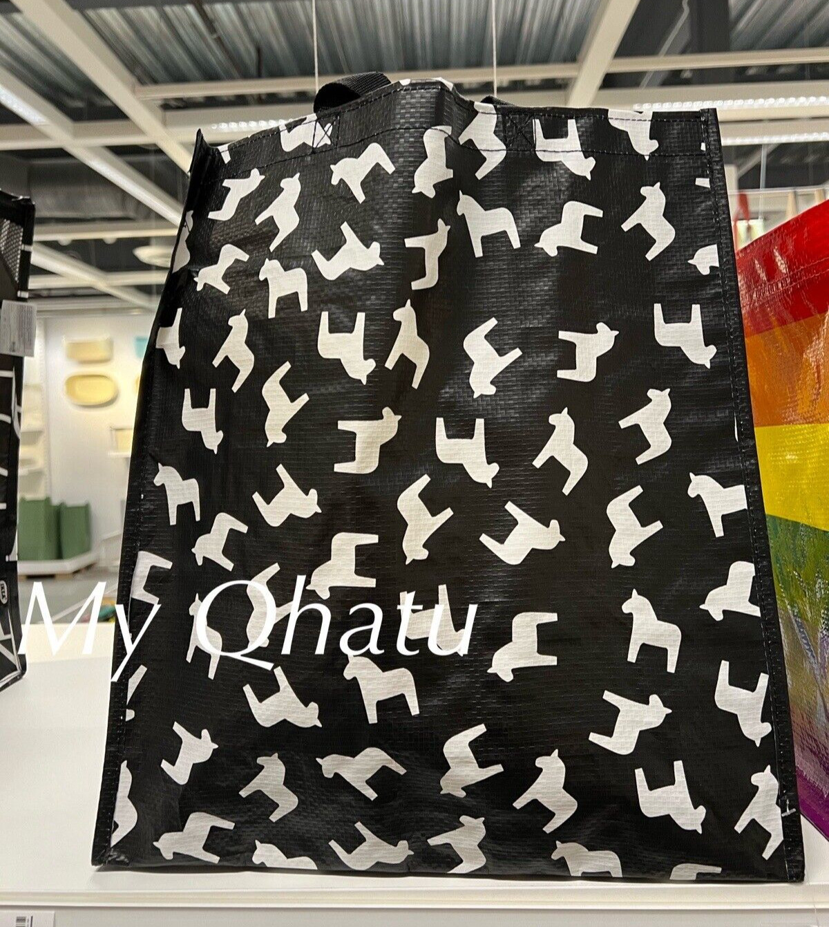 Ikea Hasthage Shopping Bag, Dala Horse Black White 15x6x16 ½ “, NEW
