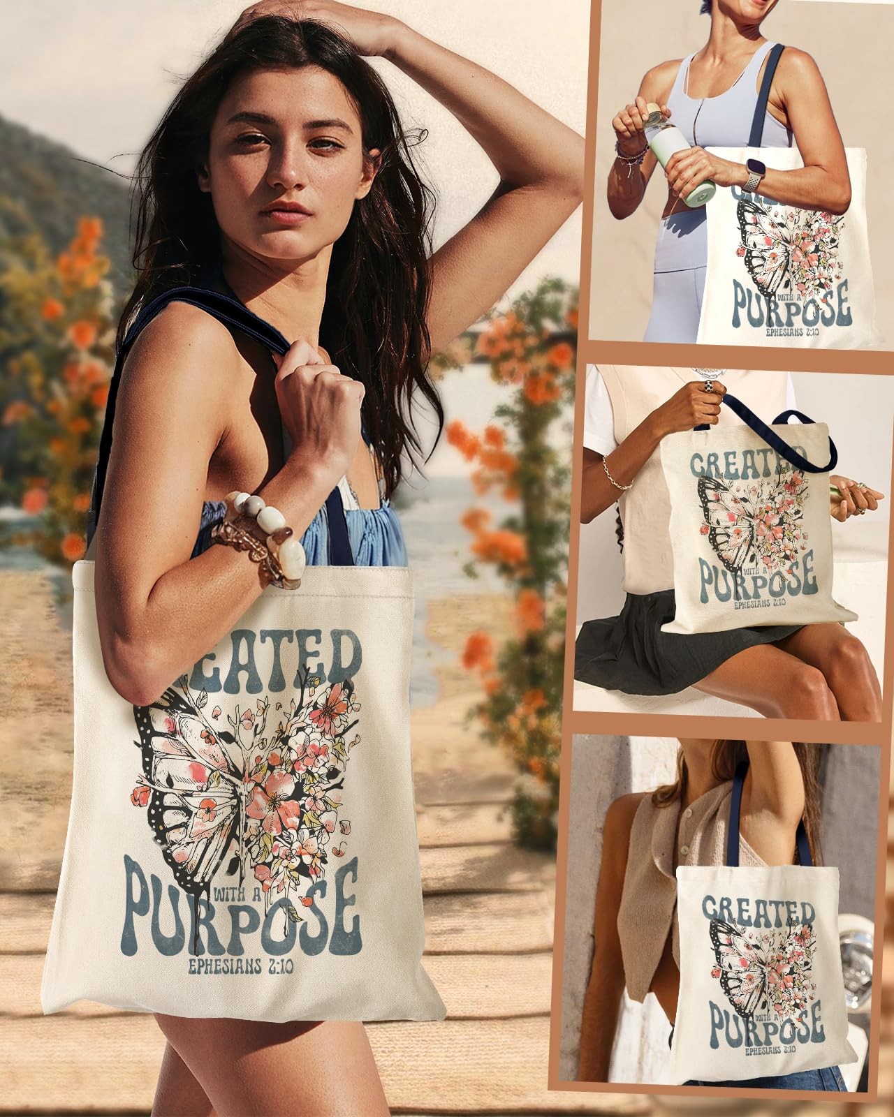 Miss Adola Aesthetic Canvas Tote Bag for Women – One Size, Flower Butterfly
