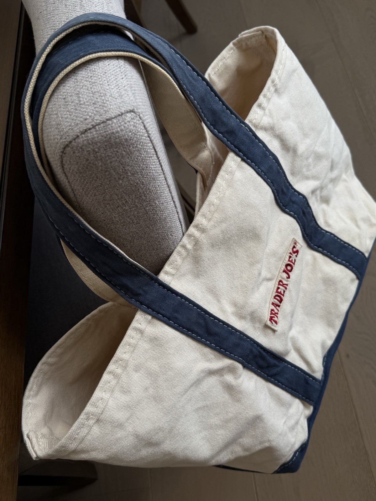 Trader Joe’s Canvas Tote Bag Large Canvas Boat Tote Navy Blue Grocery Beach