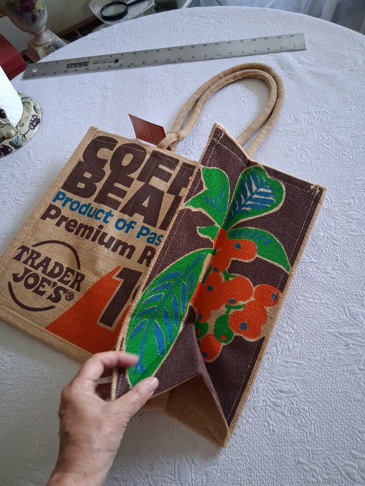 Trader Joe’s Large tote bag. 17x 14 Burlap, New with tags.