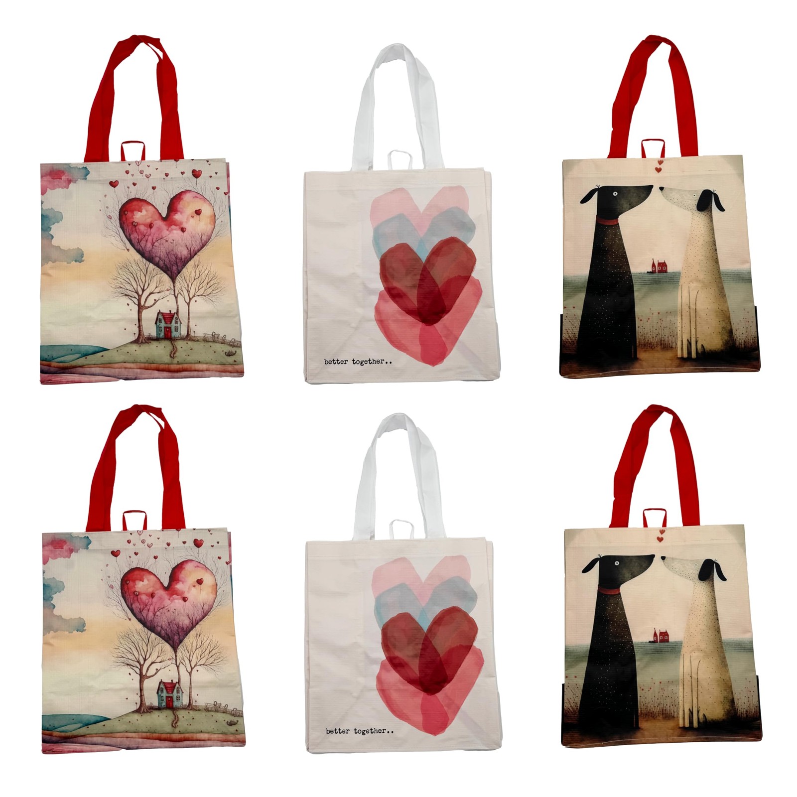 Reusable Shopping Bags Totes 13×14.5×8.25 Inch Hearts Design Grocery 6 PCS
