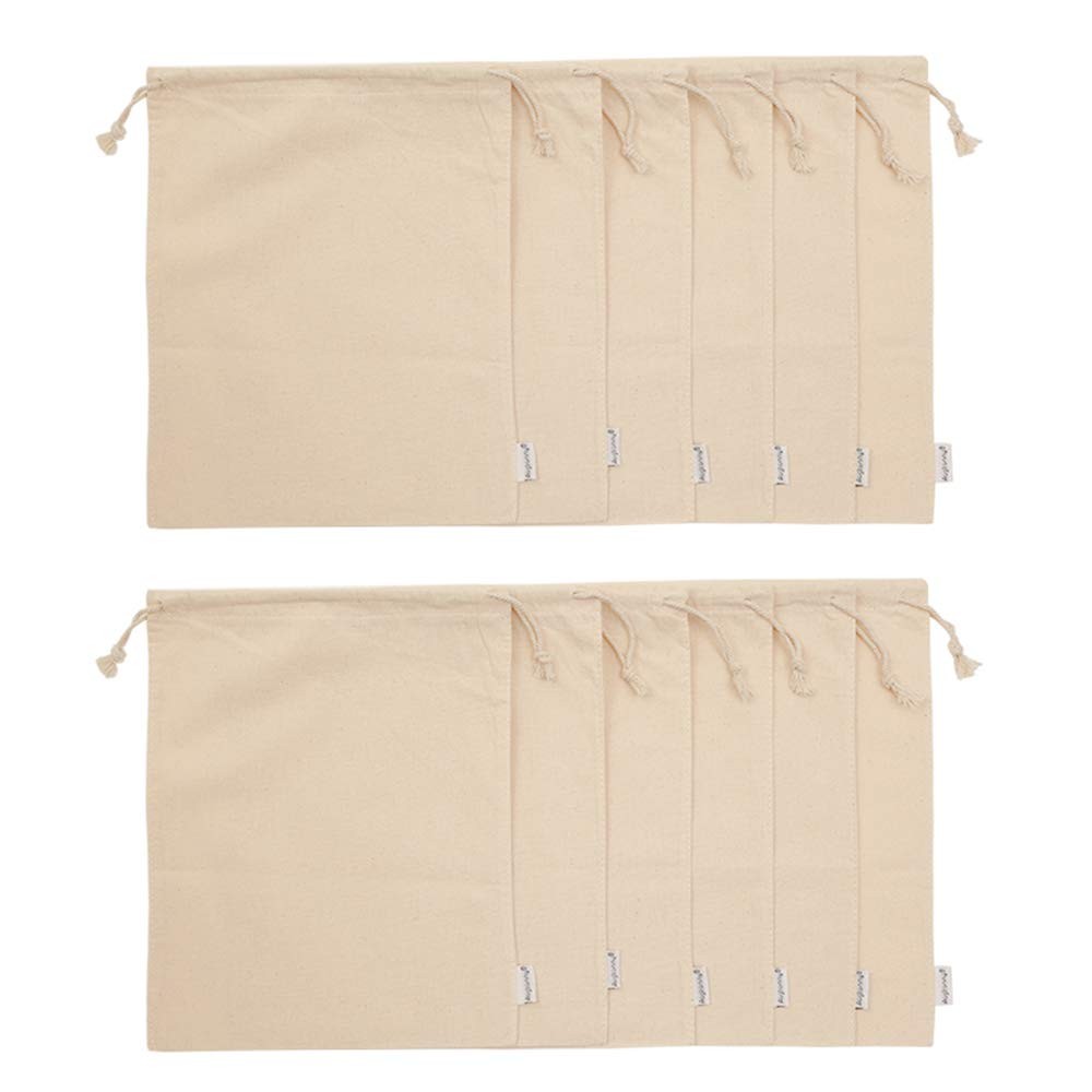 100% Cotton 10- by 12-Inch Muslin Bags with Drawstring, 12-Pack XLarge