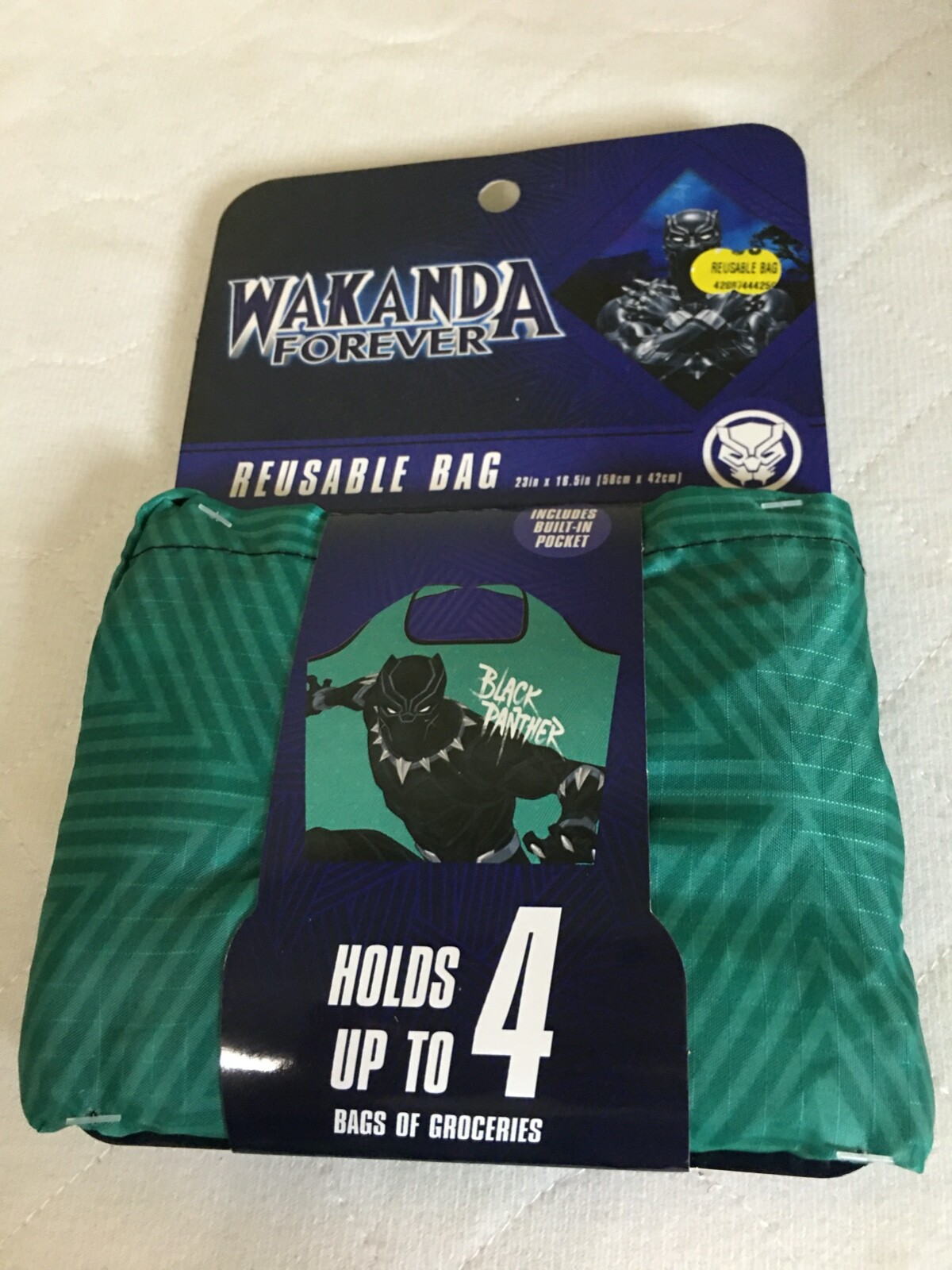 Marvel Black Panther Wakanda Forever Reusable Bag Holds up to 4 Bags Groceries