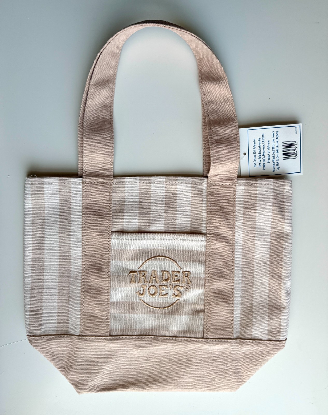 Trader Joe’s Striped Mini Canvas Tote Bag – Tan – Summer 2026 Limited Release