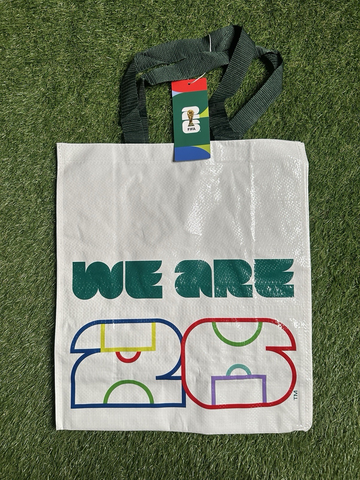 FIFA World Cup 2026 Reusable Large Tote Bag White Blue Multicolor Graphic