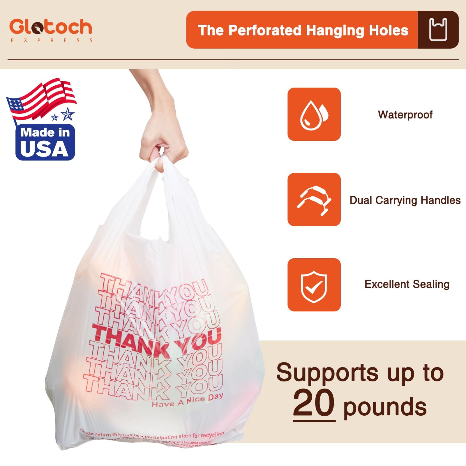 Glotoch Plastic Thank You Bags 1000 Count, 11.5″ x 6.5″ x 1000 White