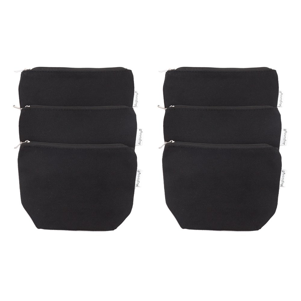 Augbunny 100% Cotton 12oz Canvas Zipper Cosmetic Makeup Jewlery Pouch Black