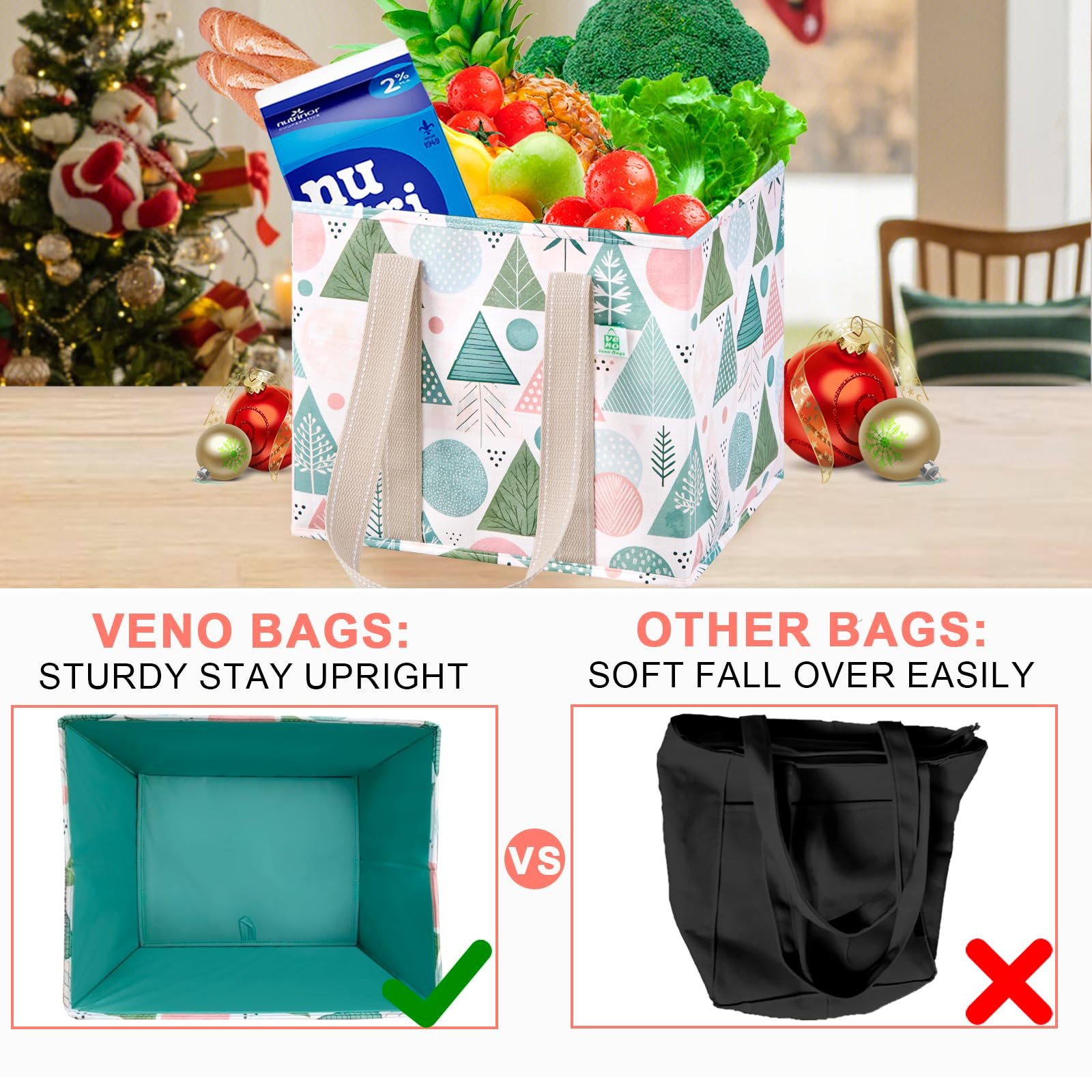 3 PCS 6 Gallon Pastel Forest Heavy Duty Reusable Grocery Shopping Tote Bags