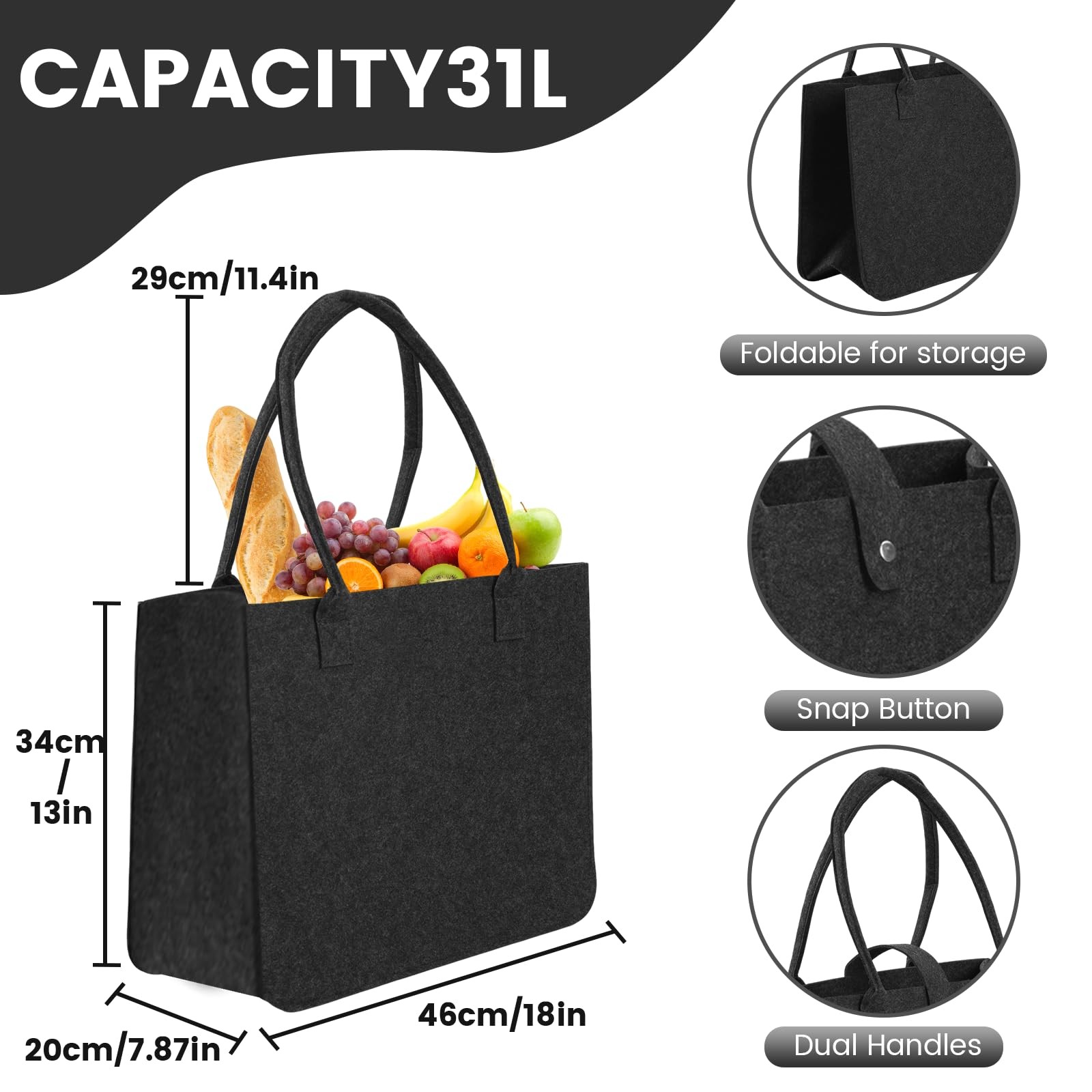 2pcs reusable felt tote bags, XXL size, foldable and versatile. Suitable for …